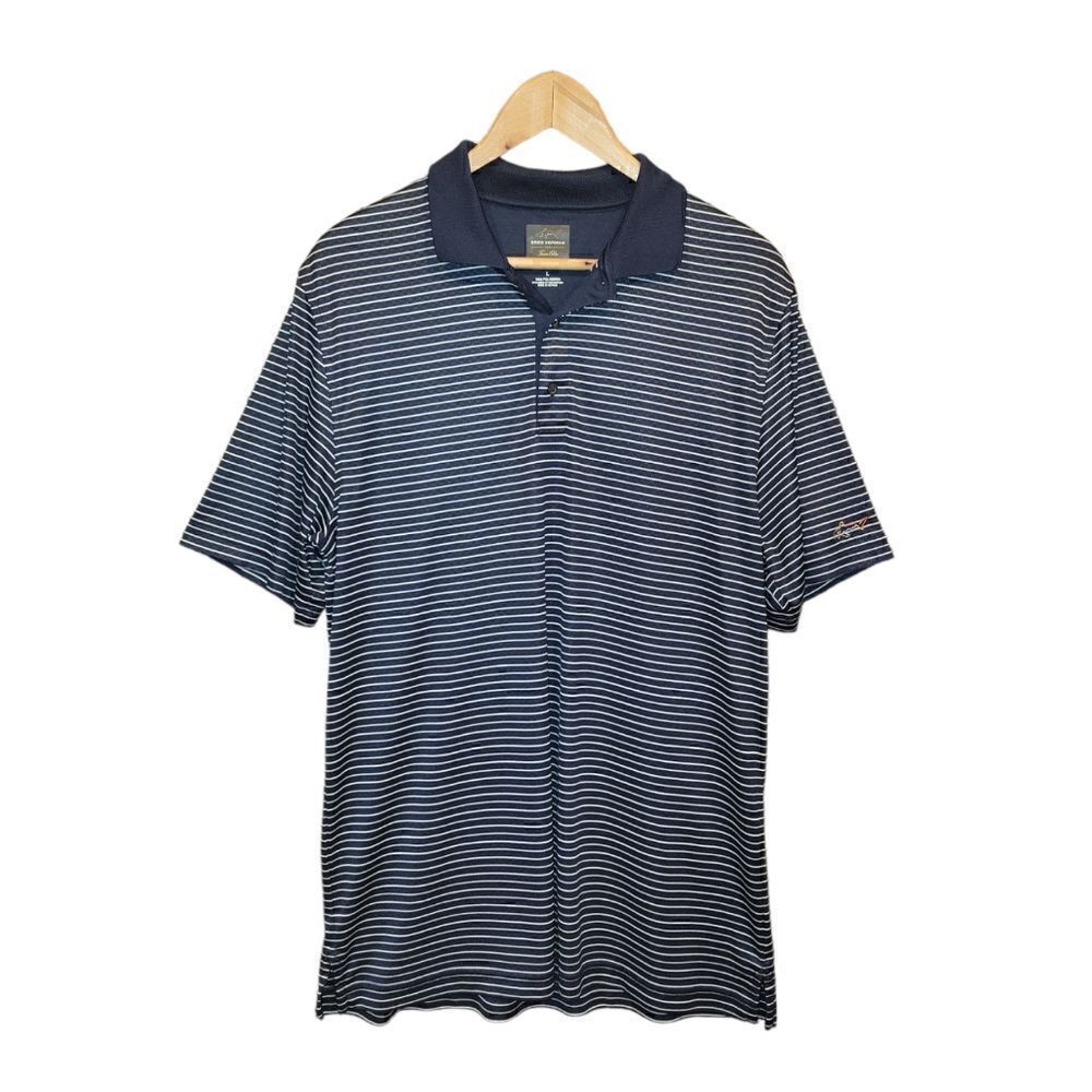 Greg Norman for Tasso Elba Mens Golf Polo Shirt Navy Blue White Play Dry L